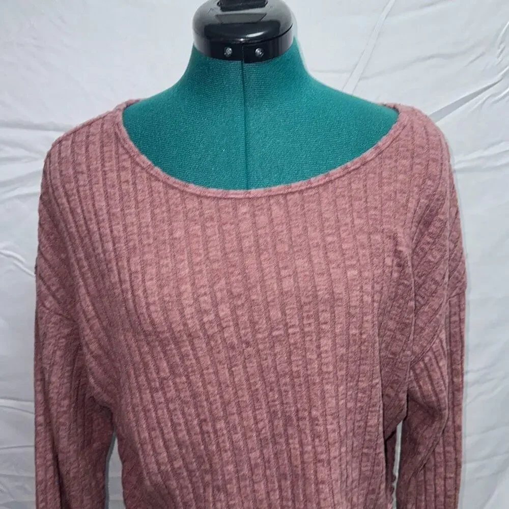 SHEIN Pink Ribbed Long-Sleeve Shirt | Sz XS